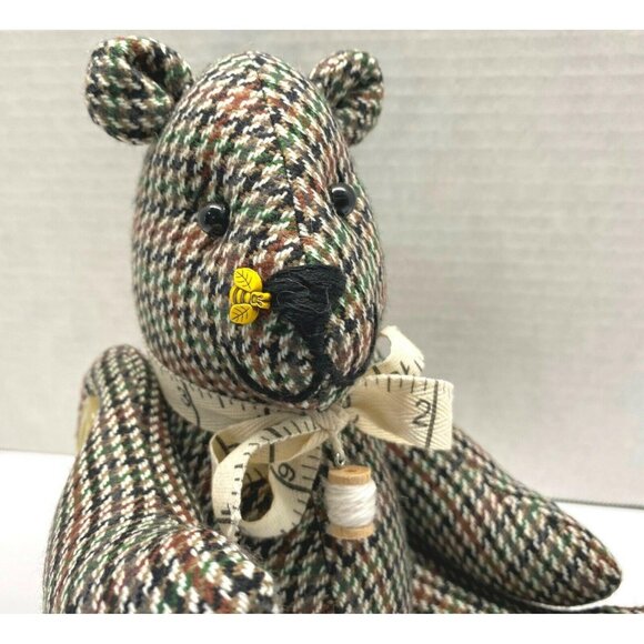 Vintage Houndstooth Sewing Teddy Bear Stuffed Animal with Honey Bee Nose Jointed - Picture 9 of 11